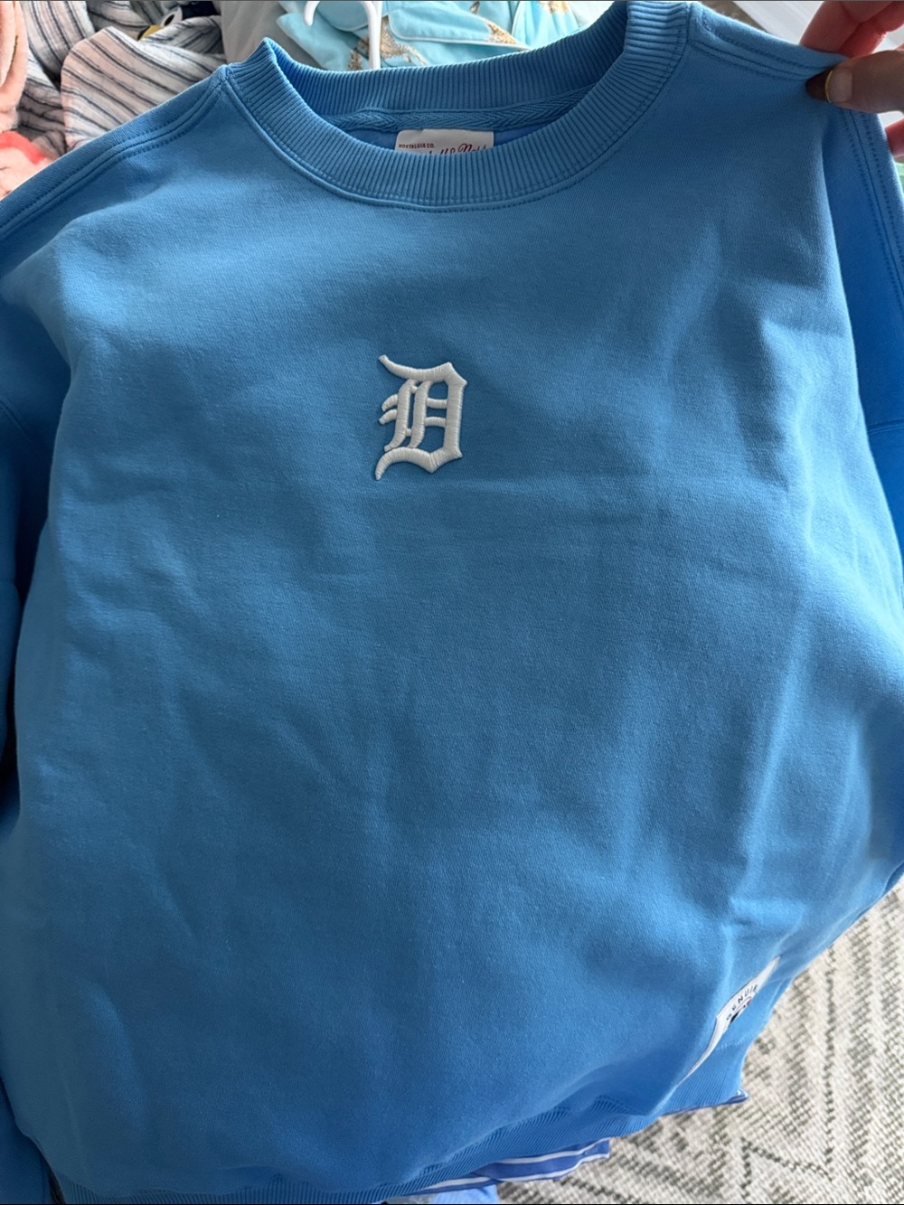 Mitchell & Ness Sky Blue Crewneck Sweatshirt with White 'D' Patch